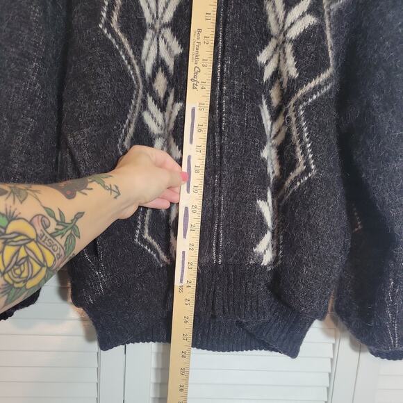 Vtg Iceland Wool Gray Zip Jacket Snowflake Alafoss Icewool Lined Sm Unisex - Picture 8 of 10